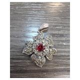 Sterling Silver Marcasite and Garnet Pendant