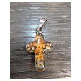 Sterling Silver Cross Pendant with Dried Flowers