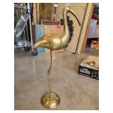 Brass Crane Bird Figurine with Circular Base