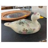 Ceramic Duck Figurine with Floral Design