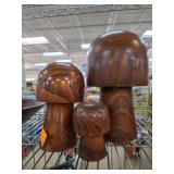 Three Carved Wooden Mushroom Figures