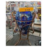 Art Glass Vase in Decorative Metal Stand