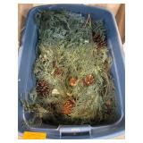 Plastic Bin with Greenery and Pinecones