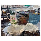 Decorative Pitcher, Lace Basket, and Hats Collecti