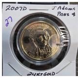 2007 John Adams $1 24kt Gold-Plated Coin
