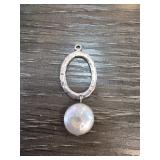 Sterling Silver Oval Pendant with Pearl Drop