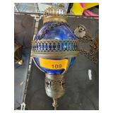 Decorative Brass and Blue Hanging Lantern