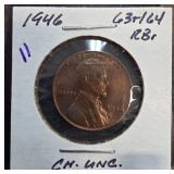 1946 Lincoln Wheat Cent, Graded CH. UNC (63+/64 RB