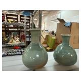 Two Green Glazed Ceramic Vases