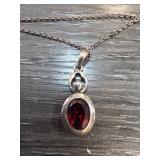 Sterling Silver Necklace with Garnet Pendant