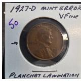 1927-D Lincoln Cent With Mint Error