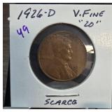 1926-D Lincoln Wheat Cent ' Very Fine Condition