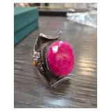 Sterling Silver Ring with Pink Stone, sz 7.5