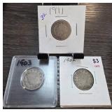 Three Early 20th Century US Nickels