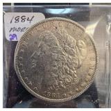 1884 Morgan Silver Dollar in Protective Case