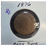 1876 Indian Head Cent in Flip with Notations