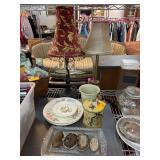 Decor Lot Including Lamps, Plates, and Agate Piece