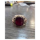 Sterling Silver and 10K Gold Ring With Red Stone