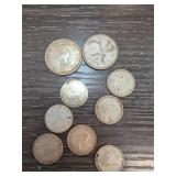 7 Silver Canadian Dimes and 2 Quarters