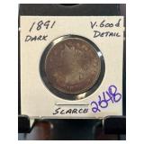 1891 Liberty Head V Nickel, Scarce