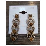 Sterling Silver Drop Earrings with Amber Stones