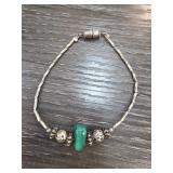 Sterling Silver Beaded Bracelet With Malachite