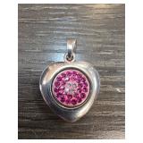 Sterling Silver Heart Pendant with Pink Stones