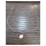 Sterling Silver Ruby and Pearl Necklace