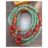 Multi-Strand Jade and Red Bead Necklace