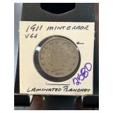 1911 Liberty Head Nickel with Laminated Planchet