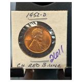 1952-D Lincoln Wheat Cent, CH Red BU