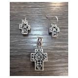 Sterling Silver Cross Pendant and Earrings Set