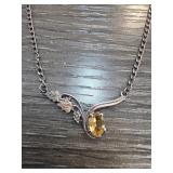 Sterling Silver Necklace with Yellow Stone Accent