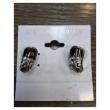 Sterling Silver Earrings With Black Stone Inlay