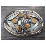 Oval Belt Buckle With Tiger Eye Stones