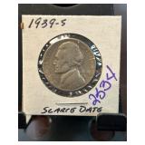 1939 Jefferson Nickel with Scarce 5 Mintmark