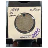 1883 Liberty Head Nickel No Cents Holed