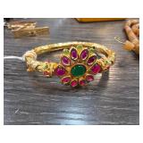 Gold-Tone Bangle With Multicolor Gemstone Accents