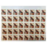 Sheet of 1-Cent USA Stamps Featuring Birds