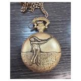 Gold-Tone Pocket Watch with Golf Motif