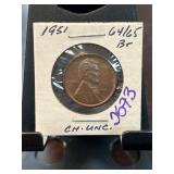1951 Lincoln Wheat Cent in Ch. UNC Condition