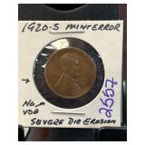 1920-S Lincoln Cent Mint Error with Severe Die Ero
