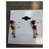 Sterling Silver Drop Earrings with Red Stones