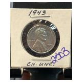 1943 Lincoln Steel Wheat Penny, CH. UNC.