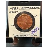 1982 Lincoln Cent with Gas Occlusion Error