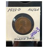 1922-D Lincoln Wheat Penny ' Scarce Date