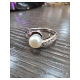 Sterling Silver Ring with Pearl and Clear Stones