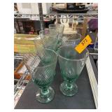 Six Green Glass Goblets With Swirl Design