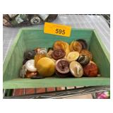 Vintage-Style Buttons in Wooden Box