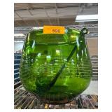 Green Glass Punch Bowl With Ladle